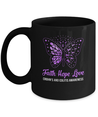 Faith Hope Love Purple Butterfly Crohn's Colitis Awareness Mug-Coffee Mug-11oz Mug-Black