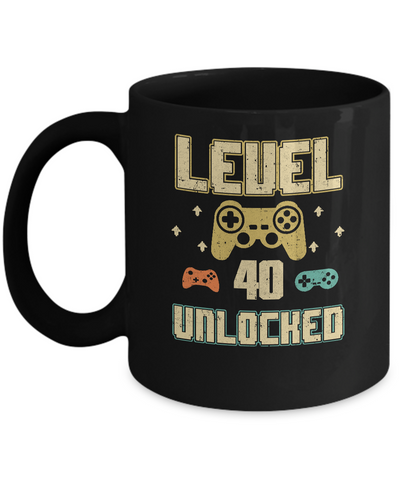 Level 40 Unlocked Video Gamer 40th Birthday Gift Mug-Coffee Mug-11oz Mug-Black