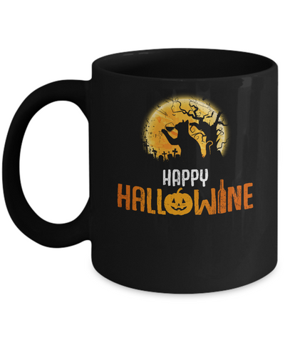 Happy Hallowine Drinking Wine Cat Lover 2017 Mug-Coffee Mug-11oz Mug-Black