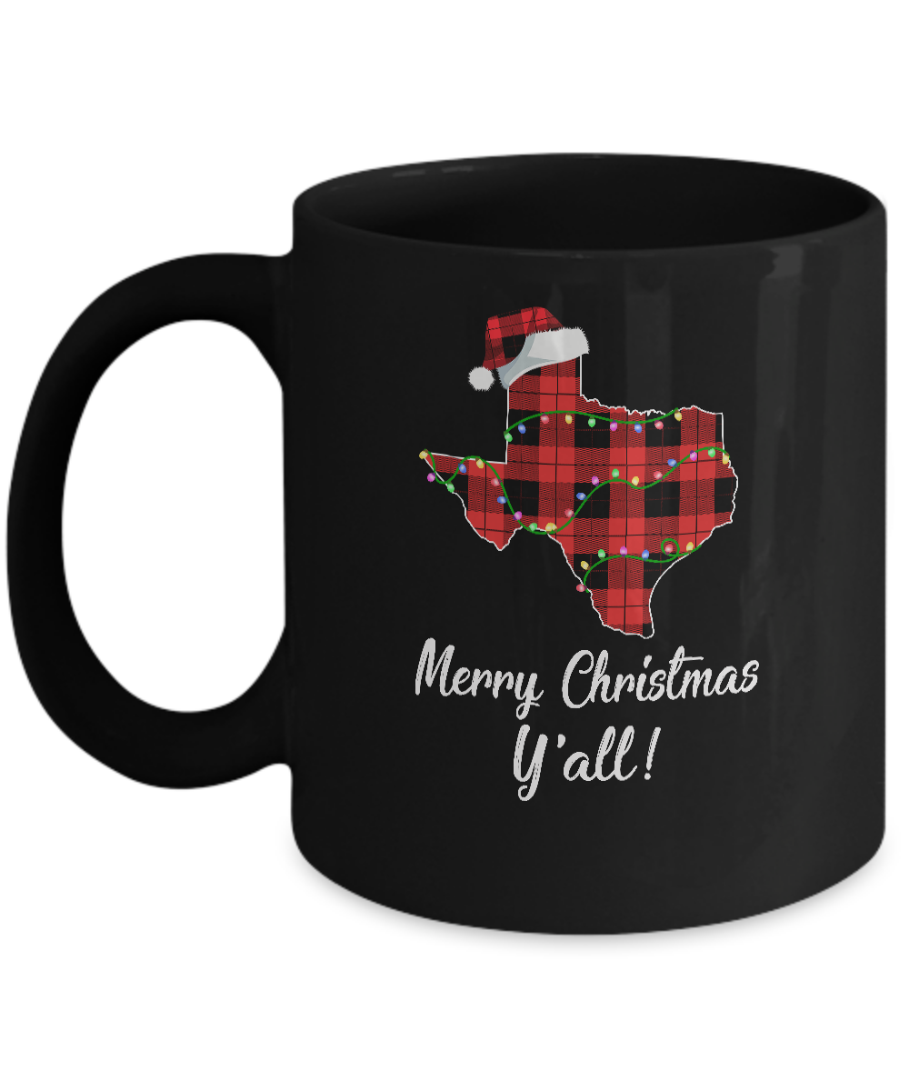 Merry Christmas Y'all Texas State Red Plaid Gift Mug