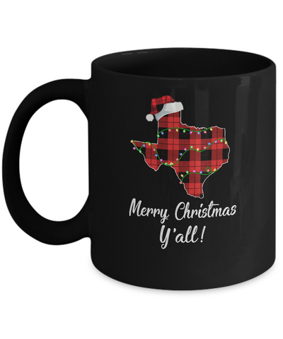 Merry Christmas Y'all Texas State Red Plaid Gift Mug-Coffee Mug-11oz Mug-Black