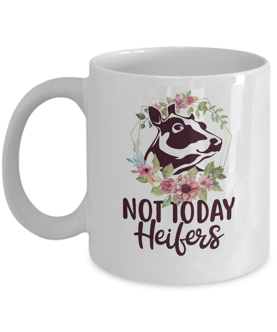 Funny Farmer Women Girl Cow Not Today Heifer Mug-Coffee Mug-11oz Mug-White
