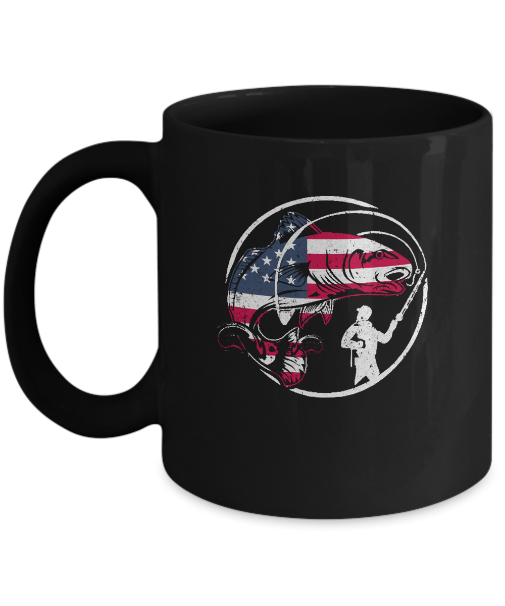 American Flag Fishing Vintage 4Th July Gifts Mug-Coffee Mug-11oz Mug-Black