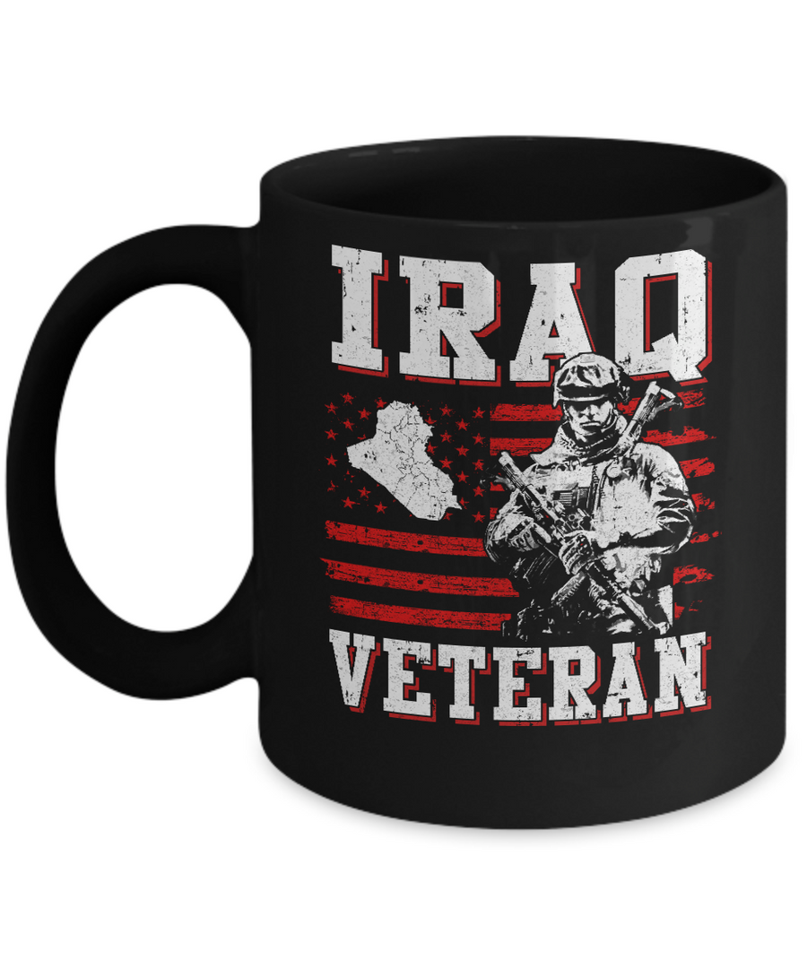 Iraq Veteran America Flag Distressed Vintage Mug-Coffee Mug-11oz Mug-Black