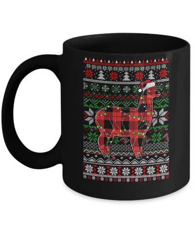Red Plaid Buffalo Llama Pajamas Family Christmas Sweater Mug-Coffee Mug-11oz Mug-Black