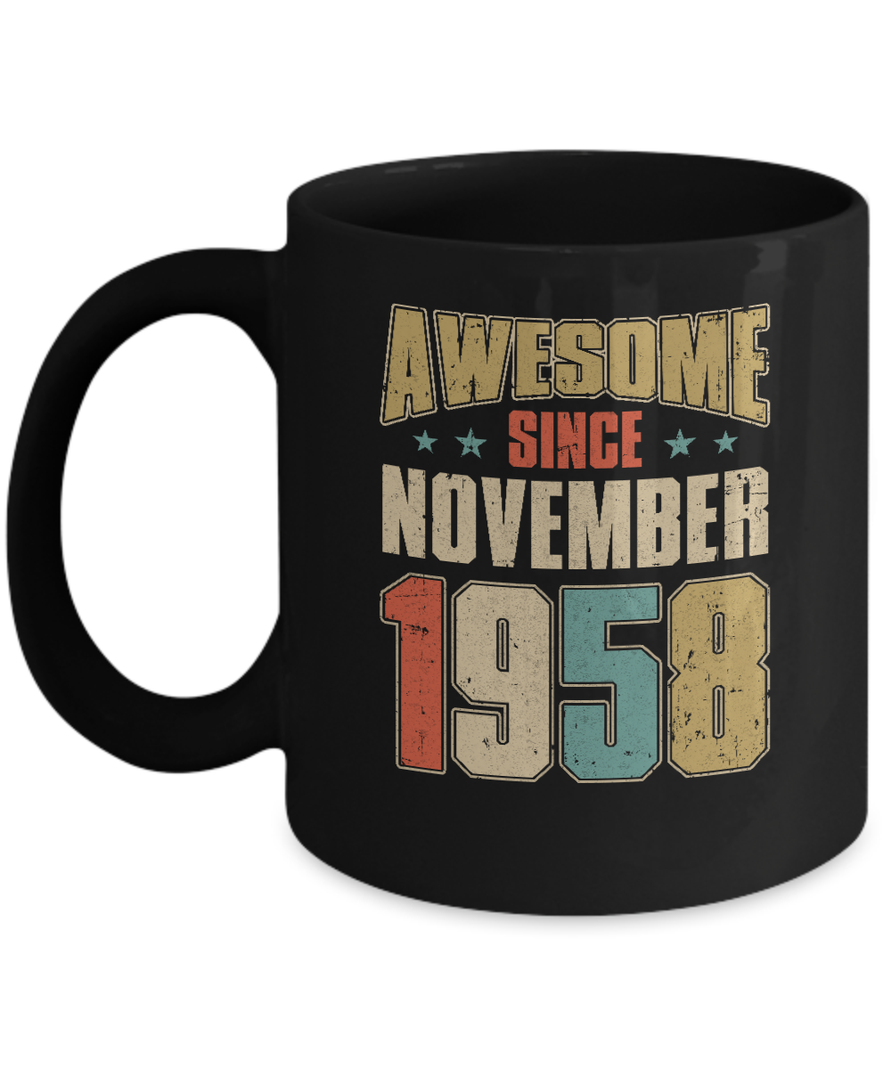 Vintage Retro Awesome Since November 1958 63th Birthday Mug-Coffee Mug-11oz Mug-Black