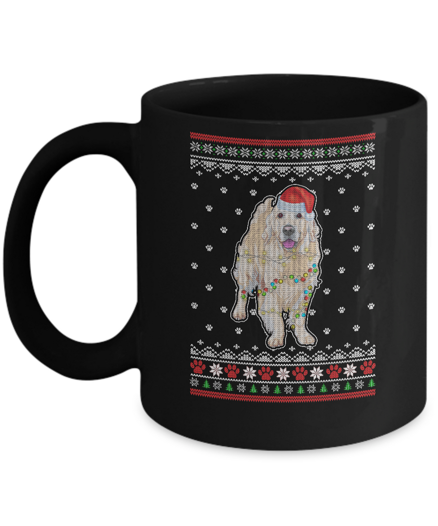 Golden Retriever Christmas Ugly Sweater Lights Dog Xmas Gift Mug-Coffee Mug-11oz Mug-Black