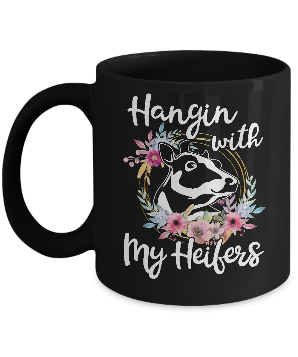 Hanging With My Heifers Flower Funny Cow Farmer Mug