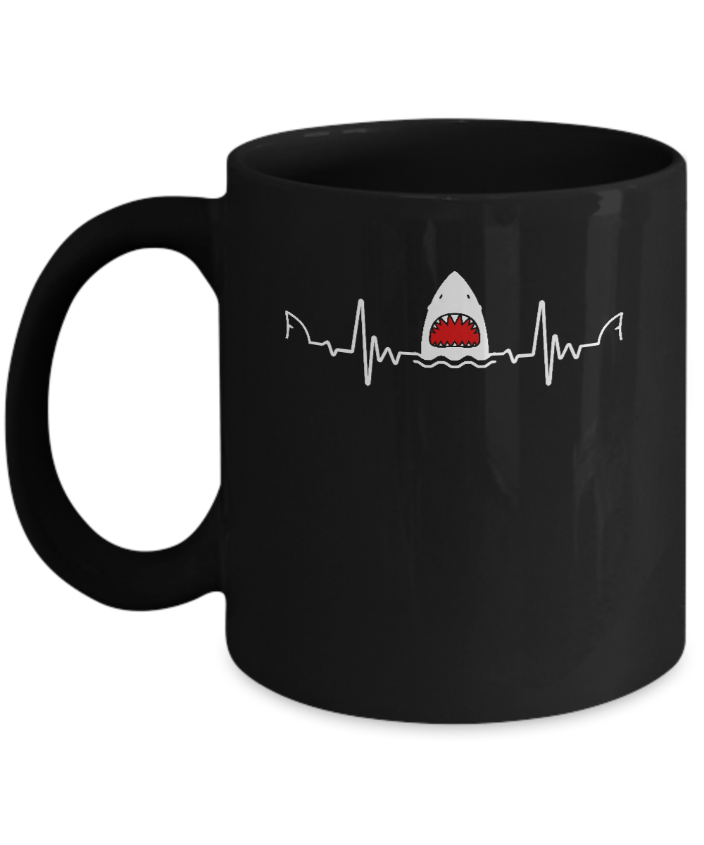 Funny Shark Heartbeat Lovers Gift Mug-Coffee Mug-11oz Mug-Black