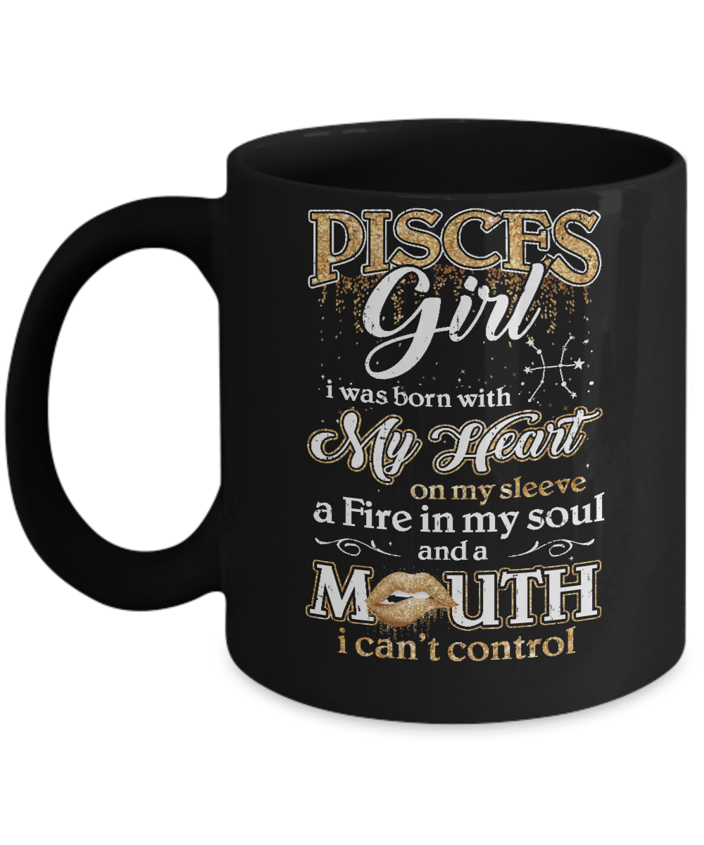 I'm A Pisces Girl Lipstick February March Funny Zodiac Birthday Mug-Coffee Mug-11oz Mug-Black