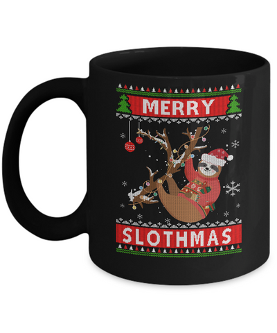 Merry Slothmas Christmas Pajama Sloth Lovers Ugly Sweater Mug-Coffee Mug-11oz Mug-Black
