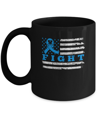 Fight Blue Ribbon US Flag Colon Prostate Cancer Awareness Mug-Coffee Mug-11oz Mug-Black