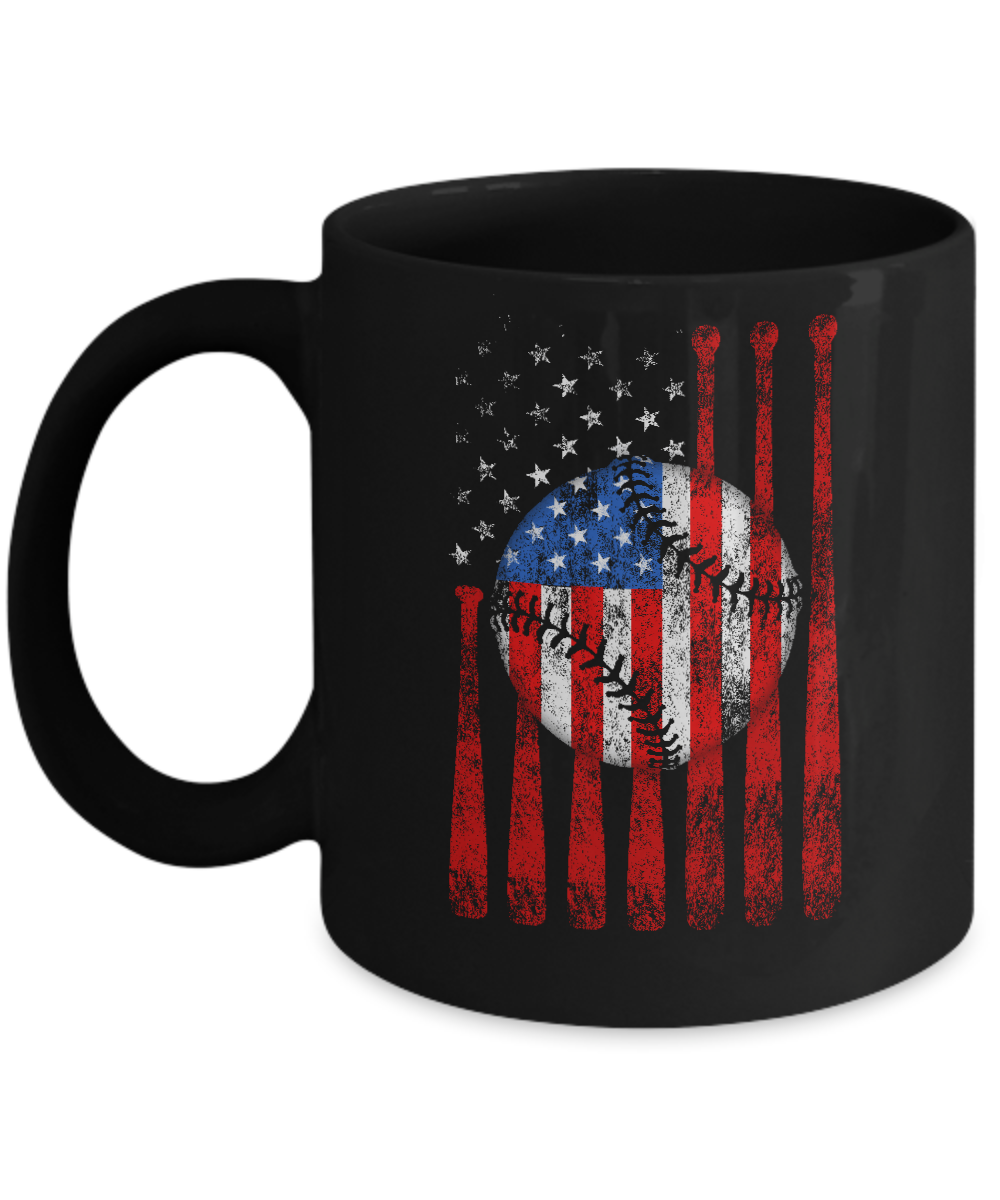 American Flag Vintage Baseball Mug-Coffee Mug-11oz Mug-Black