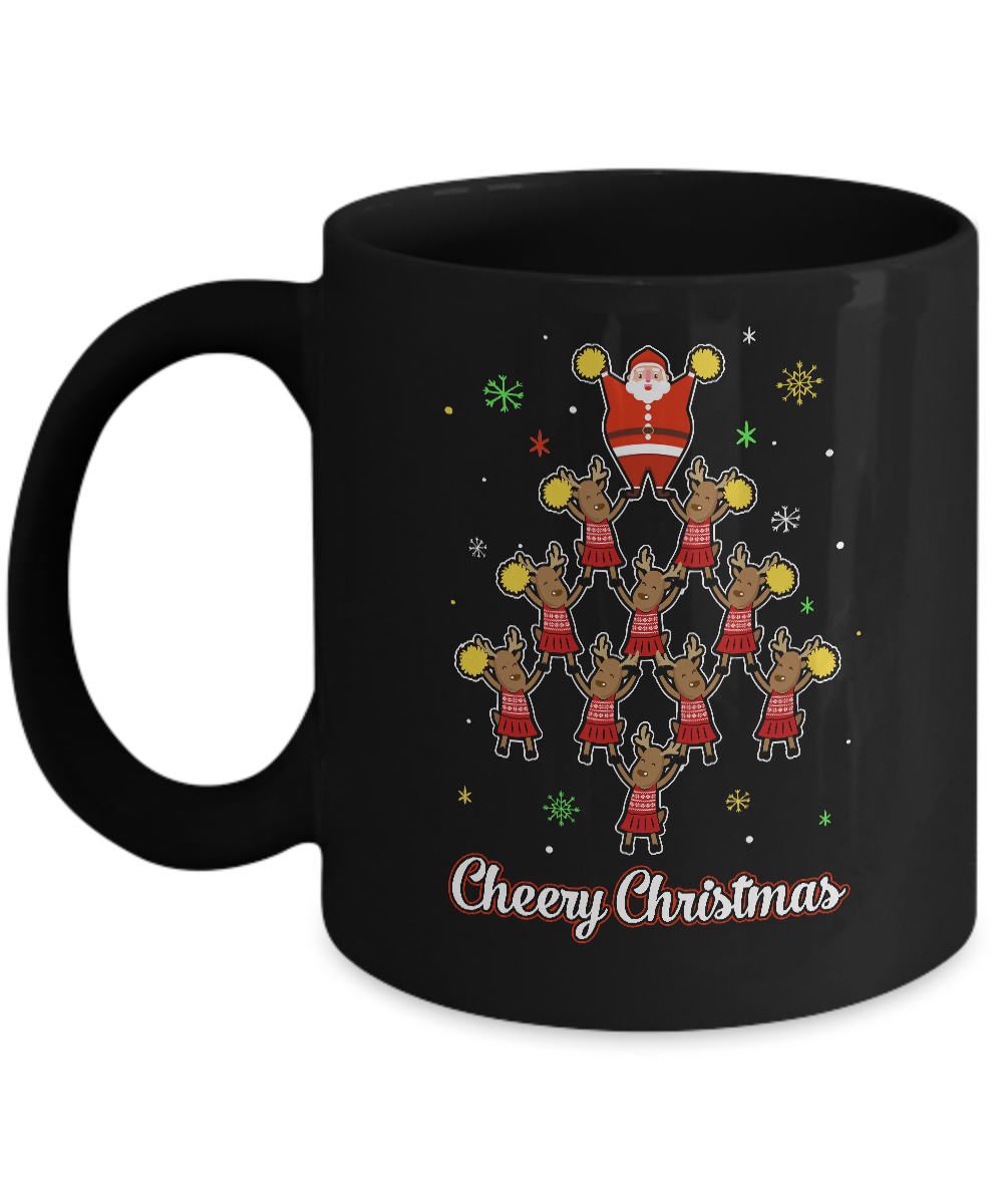 Cheery Christmas Funny Reindeer Santa Claus Cheerleader Mug-Coffee Mug-11oz Mug-Black