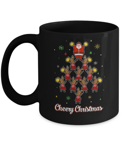 Cheery Christmas Funny Reindeer Santa Claus Cheerleader Mug-Coffee Mug-11oz Mug-Black