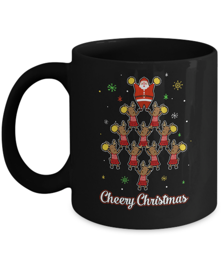 Cheery Christmas Funny Reindeer Santa Claus Cheerleader Mug-Coffee Mug-11oz Mug-Black