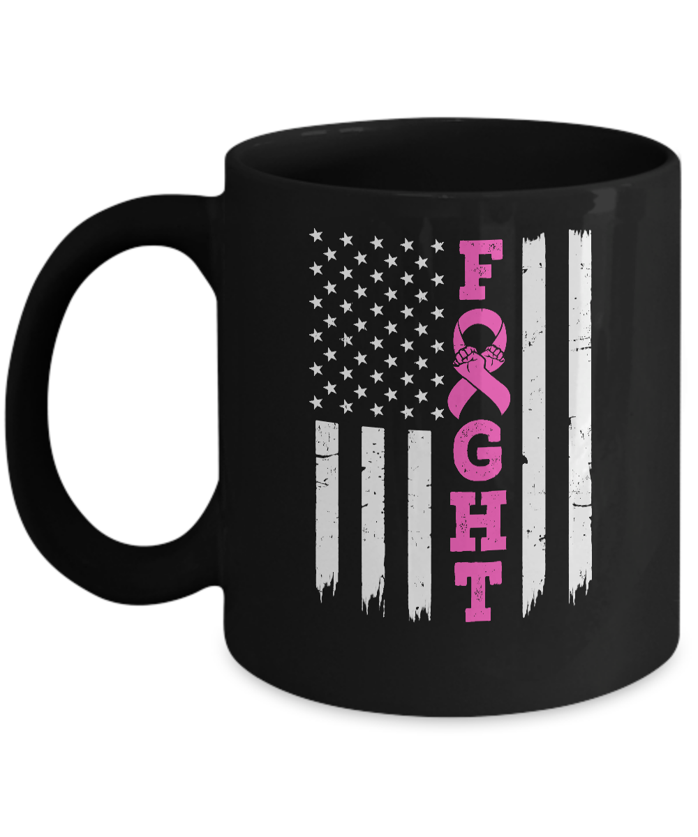Breast Cancer Awareness American Flag Distressed Mug