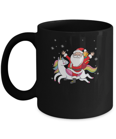 Santa Riding Unicorn Christmas Kids Girls Women Xmas Mug-Coffee Mug-11oz Mug-Black