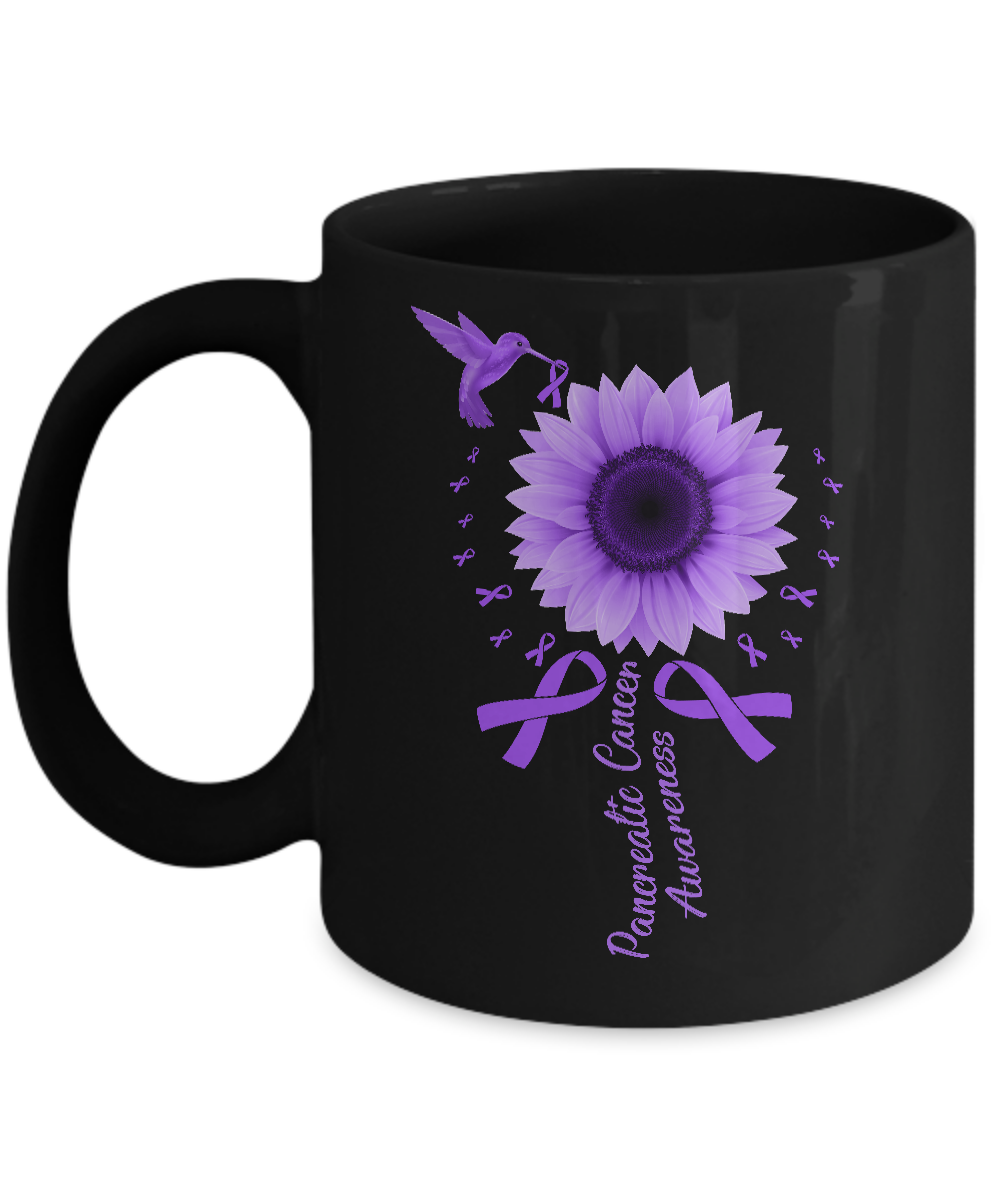 Hummingbird Sunflower Purple Ribbon Pancreatic Cancer Awareness Mug
