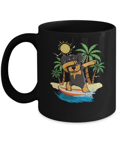 Summer Vacation Dabbing Rottweiler Surfing Surfboard Gift Mug-Coffee Mug-11oz Mug-Black