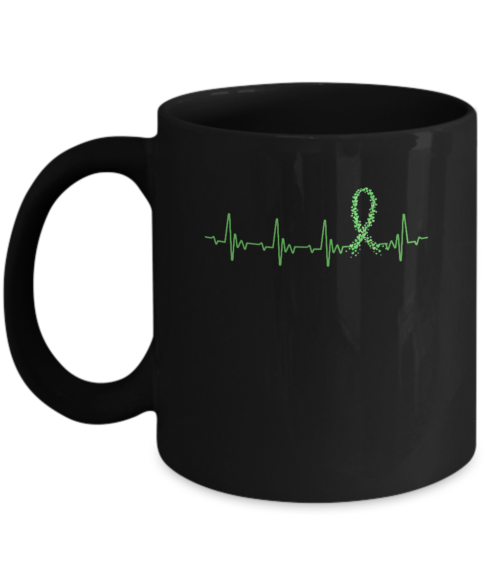 Kidney Disease Liver Cancer Awareness Green Ribbon Heartbeat Mug