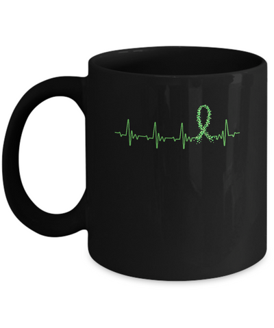 Kidney Disease Liver Cancer Awareness Green Ribbon Heartbeat Mug-Coffee Mug-11oz Mug-Black
