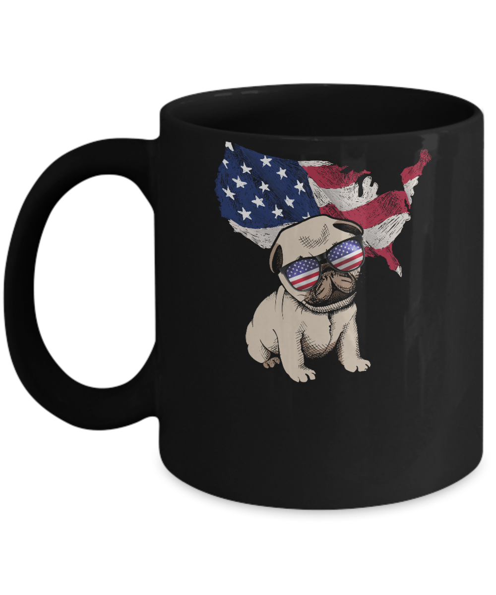 Funny Patriot Pug Dog 4Th Of July American Flag Mug-Coffee Mug-11oz Mug-Black