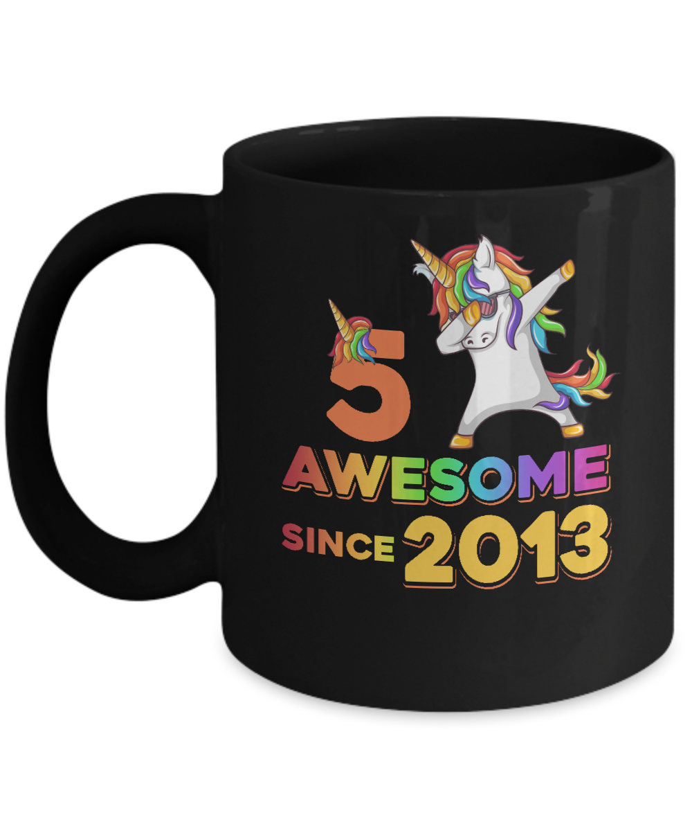 Unicorn Dabbing Awesome Since 2013 5Th Birthday Mug-Coffee Mug-11oz Mug-Black