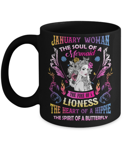 January Woman The Soul Of A Mermaid Birthday Mug-Coffee Mug-11oz Mug-Black