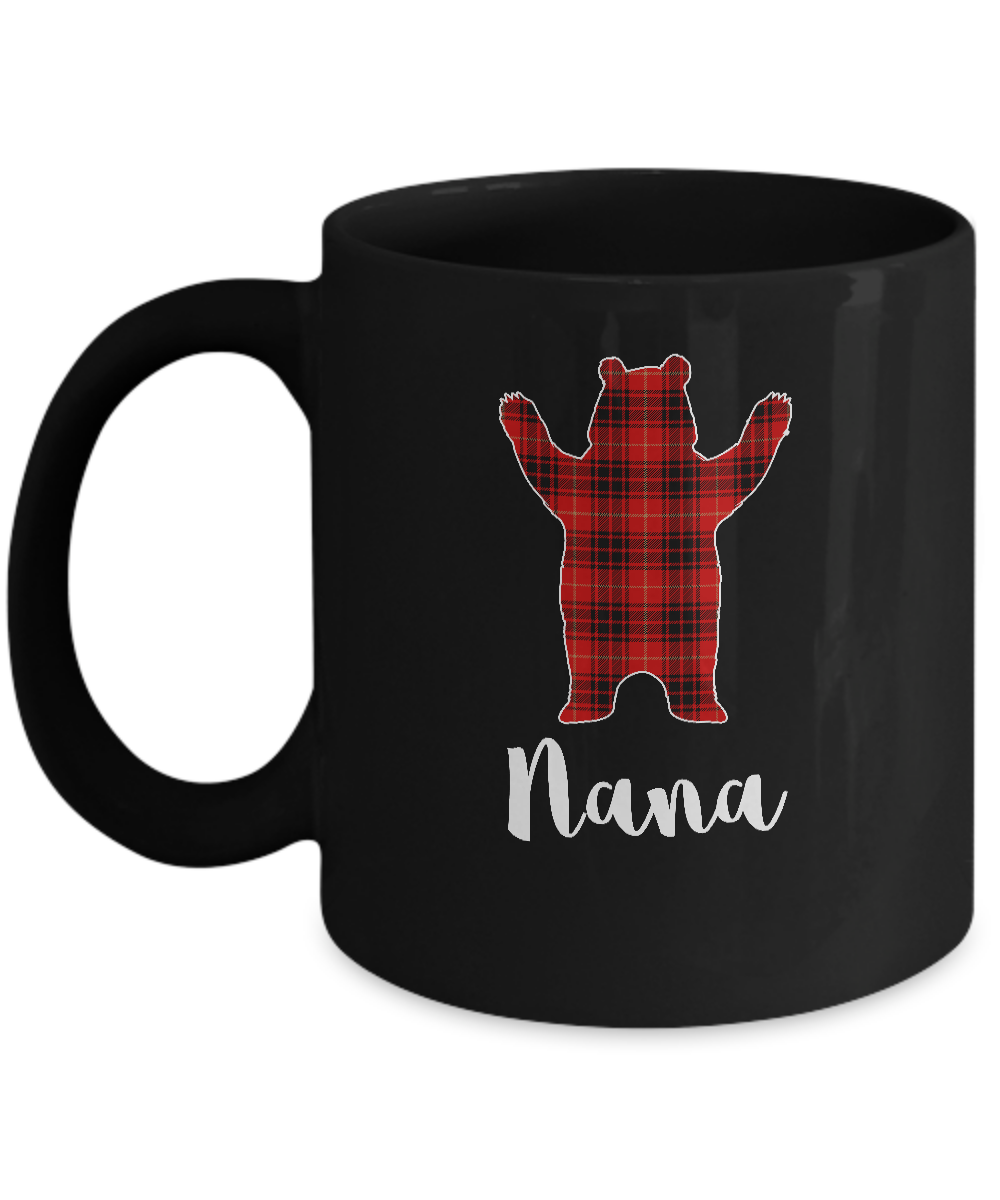 Red Nana Bear Buffalo Plaid Family Christmas Pajamas Mug-Coffee Mug-11oz Mug-Black