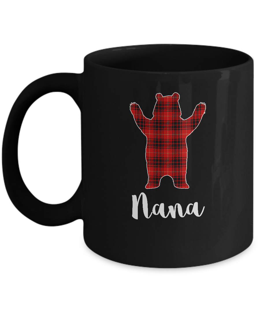 Red Nana Bear Buffalo Plaid Family Christmas Pajamas Mug-Coffee Mug-11oz Mug-Black