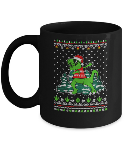 Funny Dab Dabbing Dinosaur Ugly Christmas Sweater Xmas Mug-Coffee Mug-11oz Mug-Black