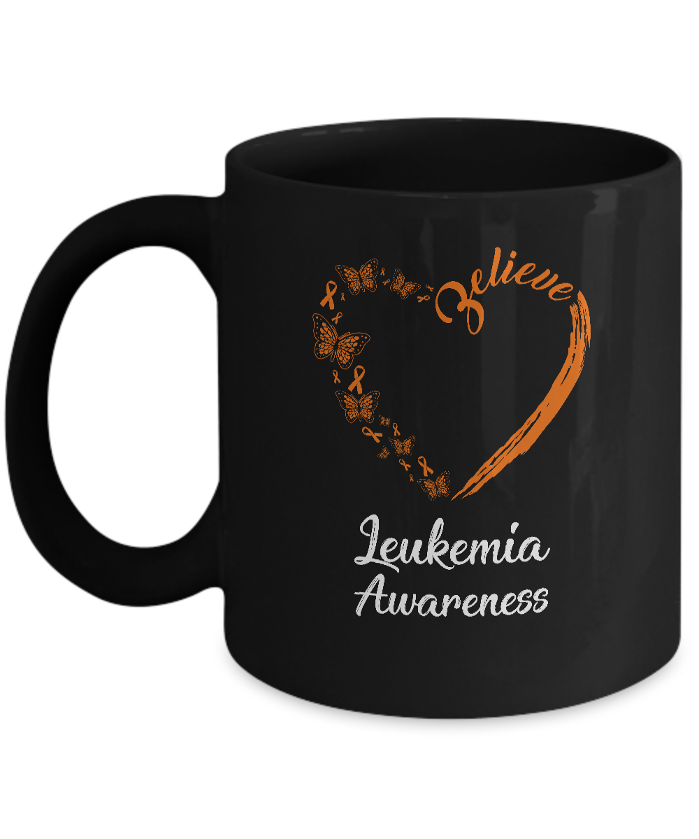 Butterfly Believe Leukemia Awareness Ribbon Gifts Mug-Coffee Mug-11oz Mug-Black