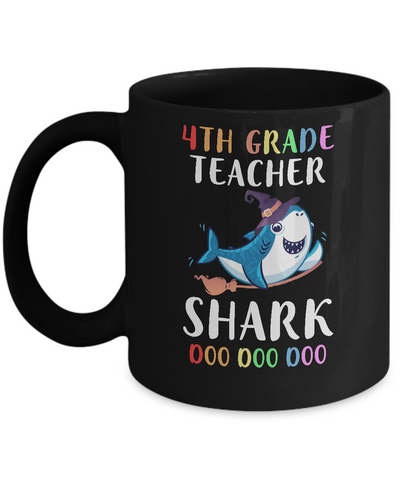 4th Grade Teacher Shark Doo Doo Doo Halloween Mug-Coffee Mug-11oz Mug-Black