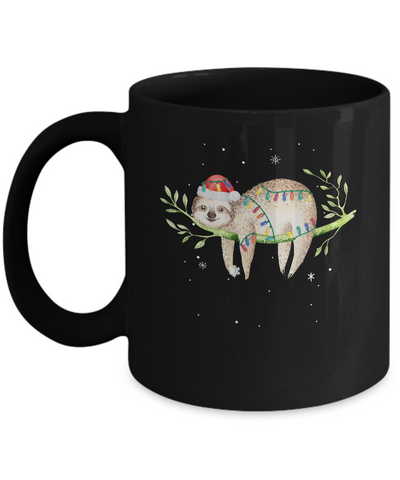 Santa Sloth Christmas Lights Sloth Lover Christmas Gift Mug-Coffee Mug-11oz Mug-Black