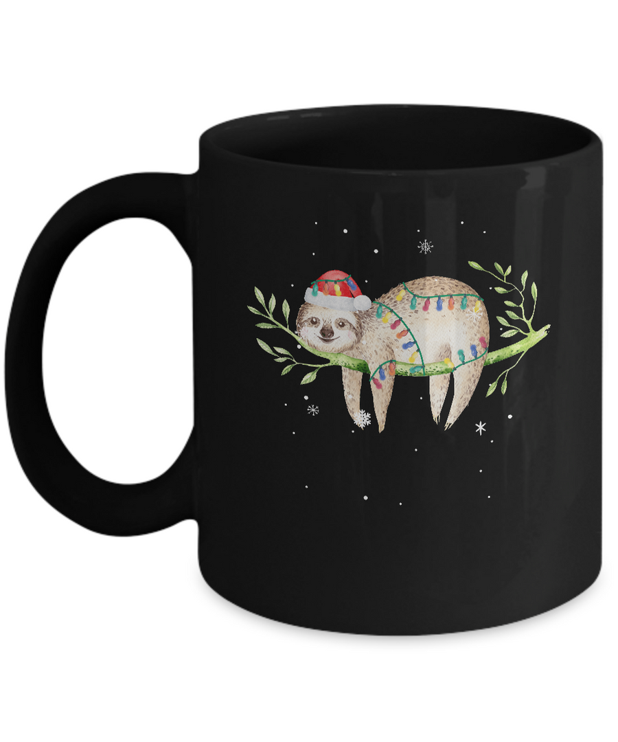 Santa Sloth Christmas Lights Sloth Lover Christmas Gift Mug-Coffee Mug-11oz Mug-Black
