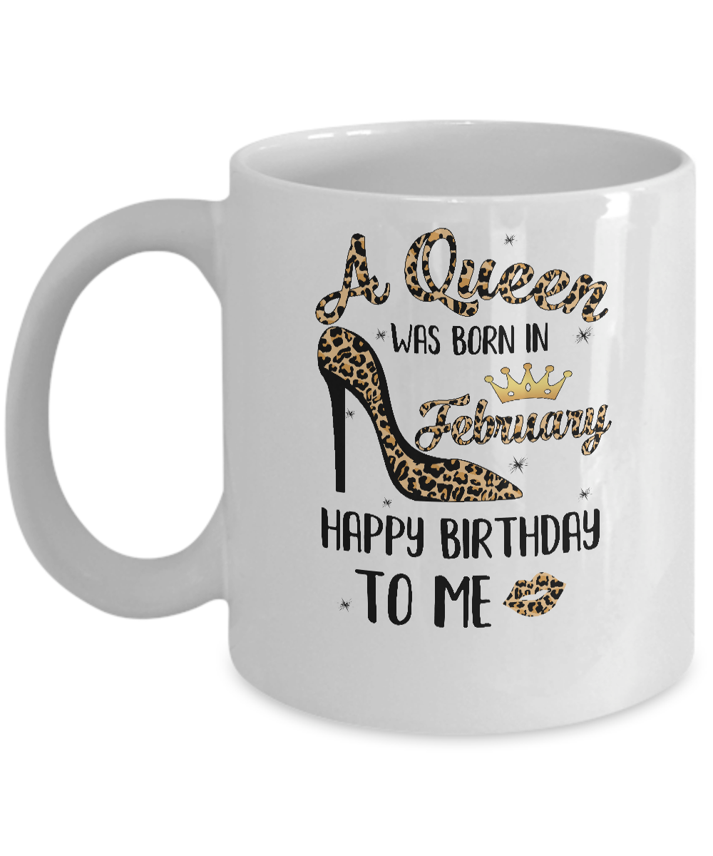 Born In February Girl Leopard High Heels Birthday Women Gift Mug