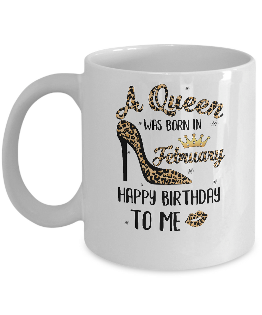 Born In February Girl Leopard High Heels Birthday Women Gift Mug-Coffee Mug-11oz Mug-White