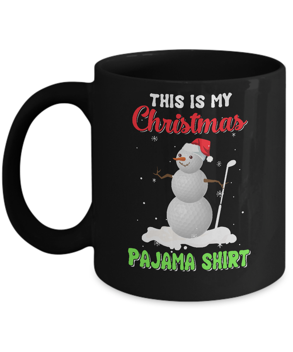 This Is My Christmas Pajama Xmas Snowman Golf Mug-Coffee Mug-11oz Mug-Black