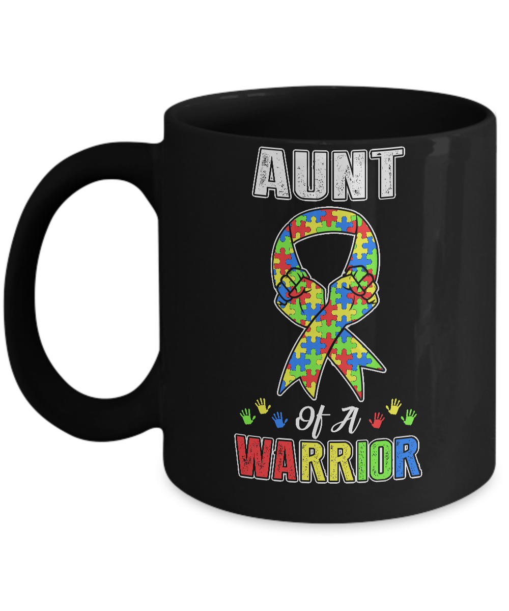 Aunt Of A Warrior Support Autism Awareness Gift Mug-Coffee Mug-11oz Mug-Black