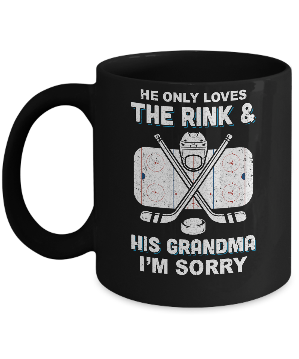 He Only Loves The Rink And His Grandma Funny Grandma Hockey Mug-Coffee Mug-11oz Mug-Black