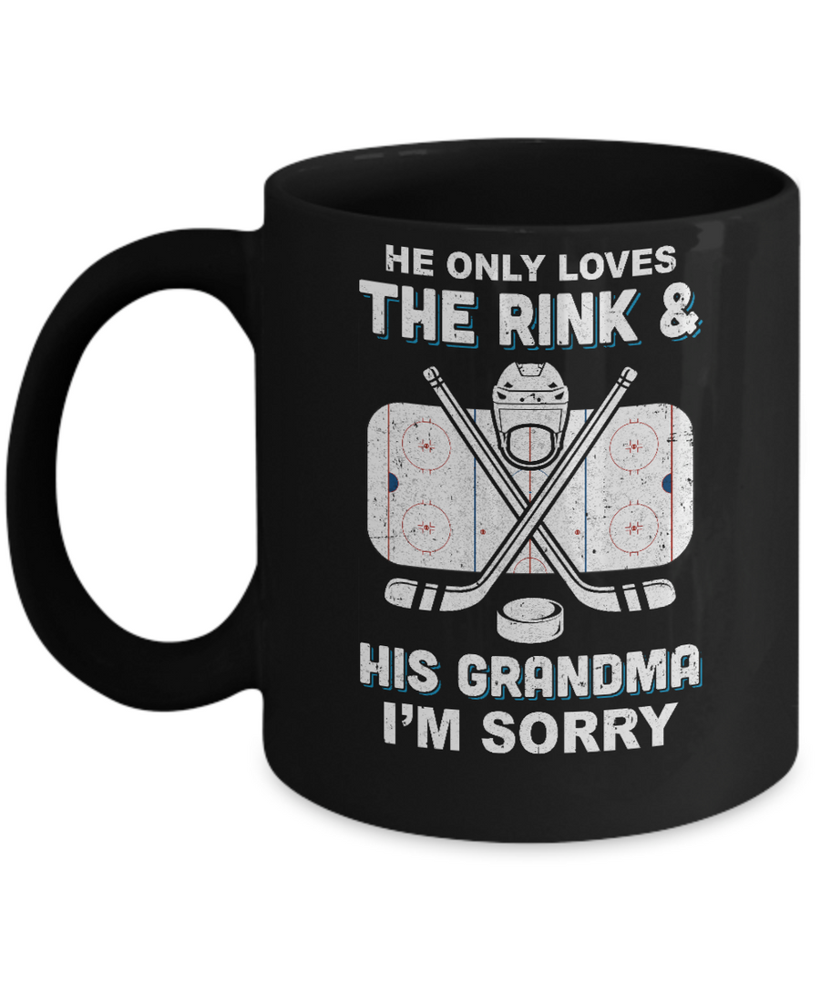 He Only Loves The Rink And His Grandma Funny Grandma Hockey Mug-Coffee Mug-11oz Mug-Black