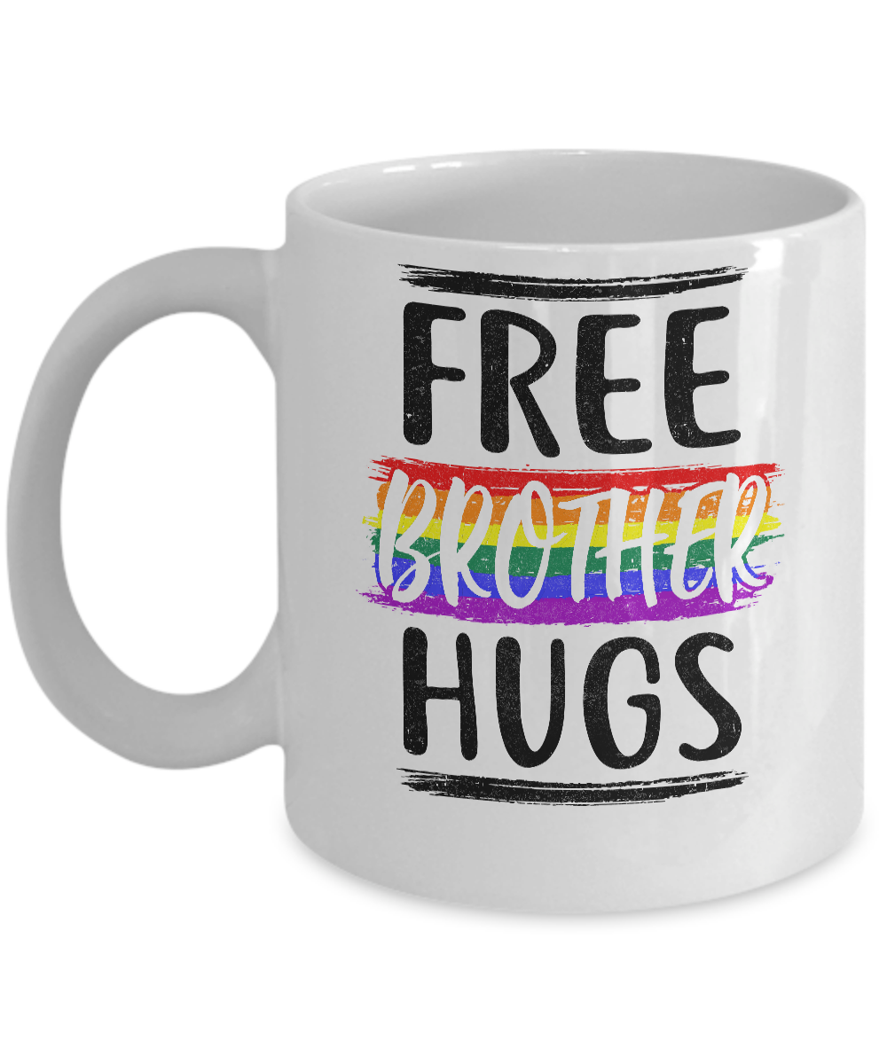 Free Brother Hugs Rainbow heart LGBT Pride Month Mug-Coffee Mug-11oz Mug-White