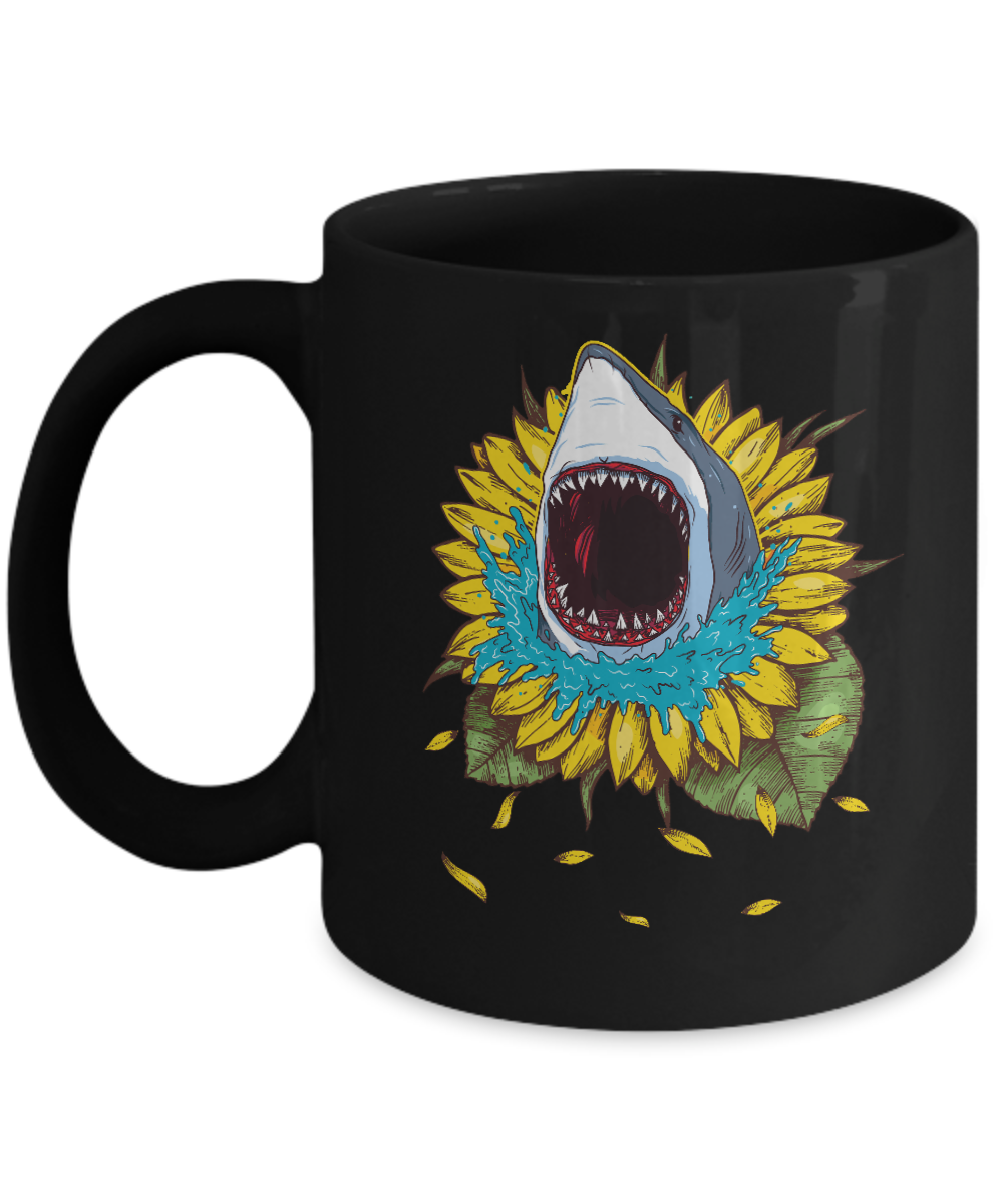 Shark Sunflower Funny Shark Lover Gift Mug-Coffee Mug-11oz Mug-Black
