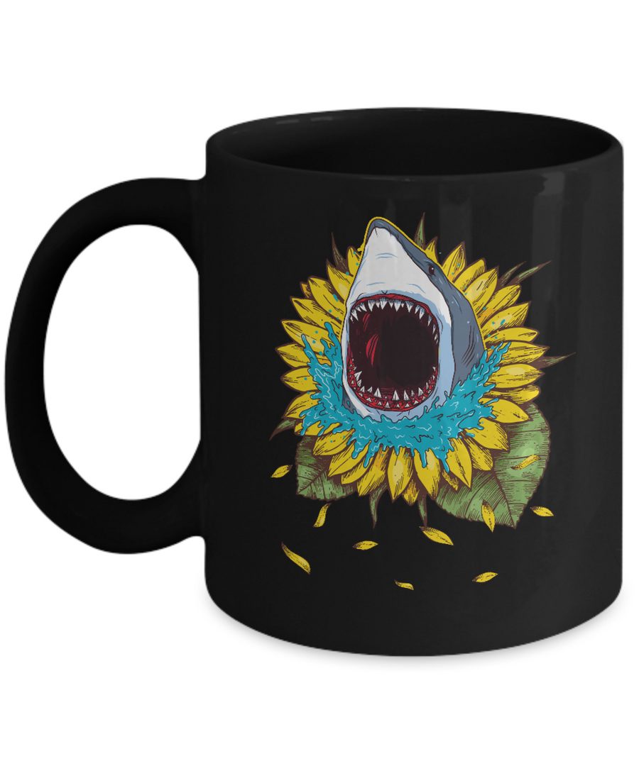 Shark Sunflower Funny Shark Lover Gift Mug-Coffee Mug-11oz Mug-Black