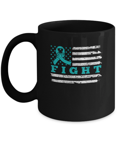Fight Teal Ribbon US Flag Ovarian Cancer Awareness Mug-Coffee Mug-11oz Mug-Black