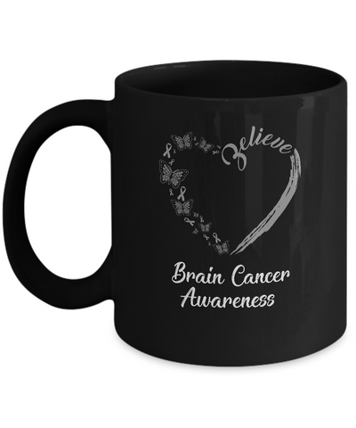 Butterfly Believe Brain Cancer Awareness Ribbon Gifts Mug-Coffee Mug-11oz Mug-Black