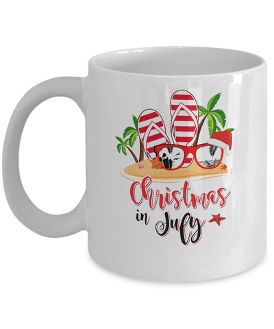 Flip Flop Sunglasses Christmas In July Summer Beach Vacation Mug-Coffee Mug-11oz Mug-White