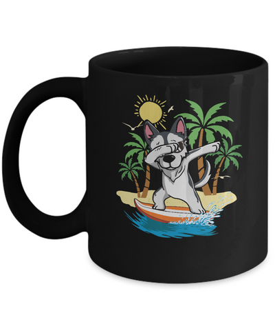 Summer Vacation Dabbing Husky Surfing Surfboard Gift Mug-Coffee Mug-11oz Mug-Black