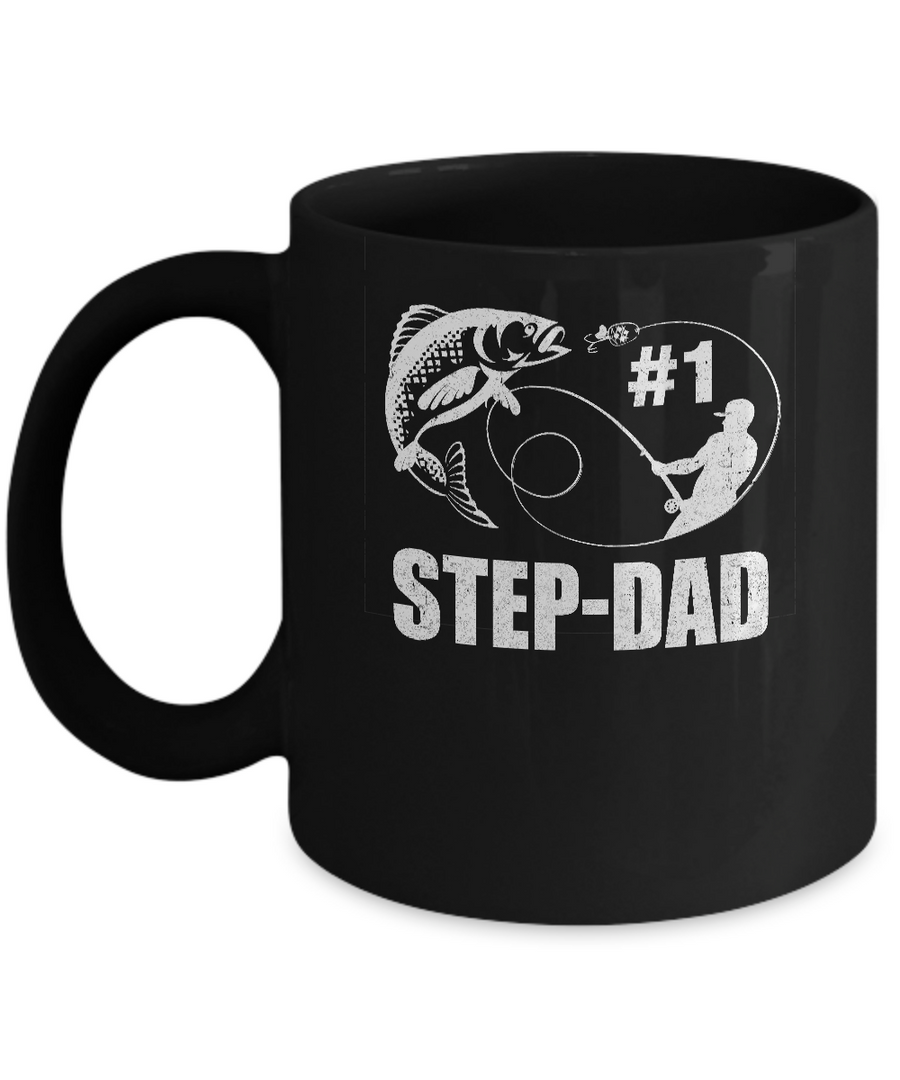 #1 Step-Dad Fishing Fisherman Best Fathers Day Gift Mug-Coffee Mug-11oz Mug-Black
